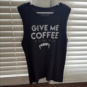 Black Sleeveless Tee with Coffee Graphic